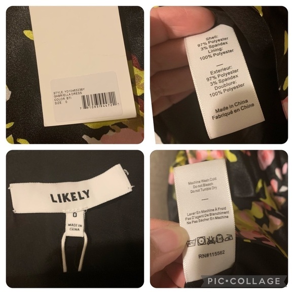 LIKELY Black satin floral print flowers Gabriella Dress size 0 REVOLVE NEW - Picture 8 of 13